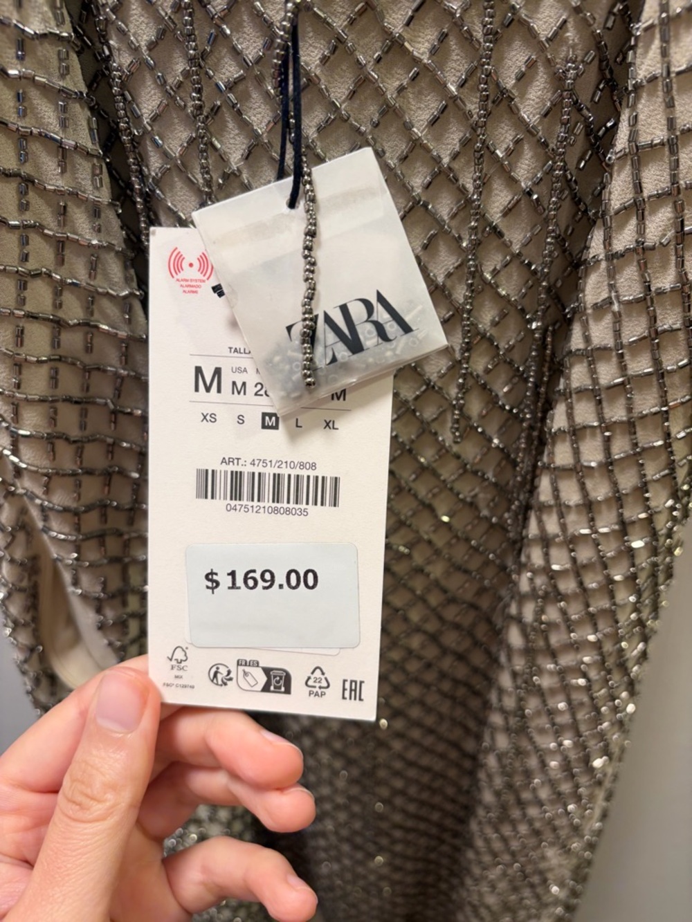Zara ZW Collection Beaded Mini Dress — Metallic, Size M, NWT - Picture 5 of 5